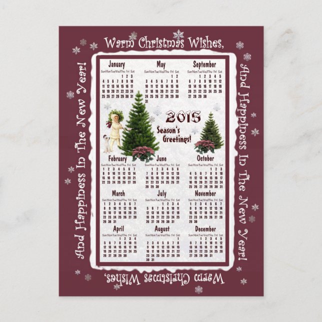 Cartes Pour Fêtes Annuelles Enfant et Jack Russell Pink Poinsettia 2015 Calend (Devant)