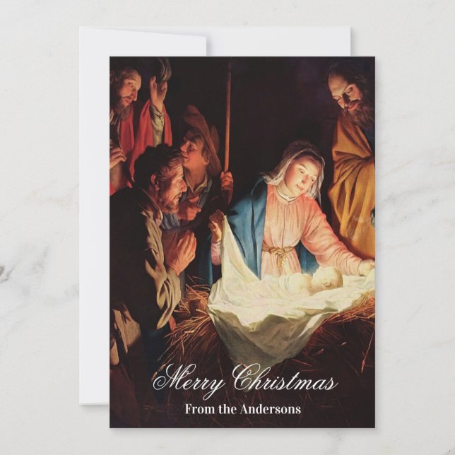 Cartes Pour Fêtes Annuelles Enfant Jésus avec Marie & Joseph Joyeux Noël (Devant)