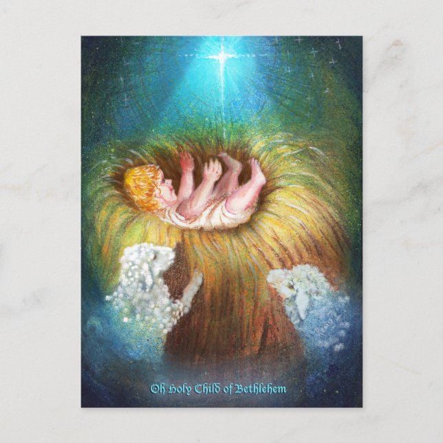 Cartes Pour Fêtes Annuelles Enfant Jésus dans une crèche (Devant)