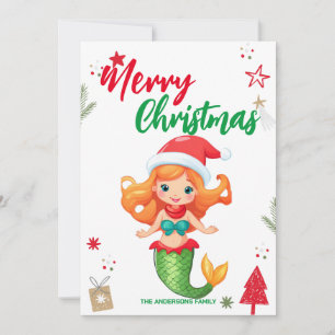 Cartes Pour Fêtes Annuelles Enfant mignon Mermaid Noël Vacances Nom de famille