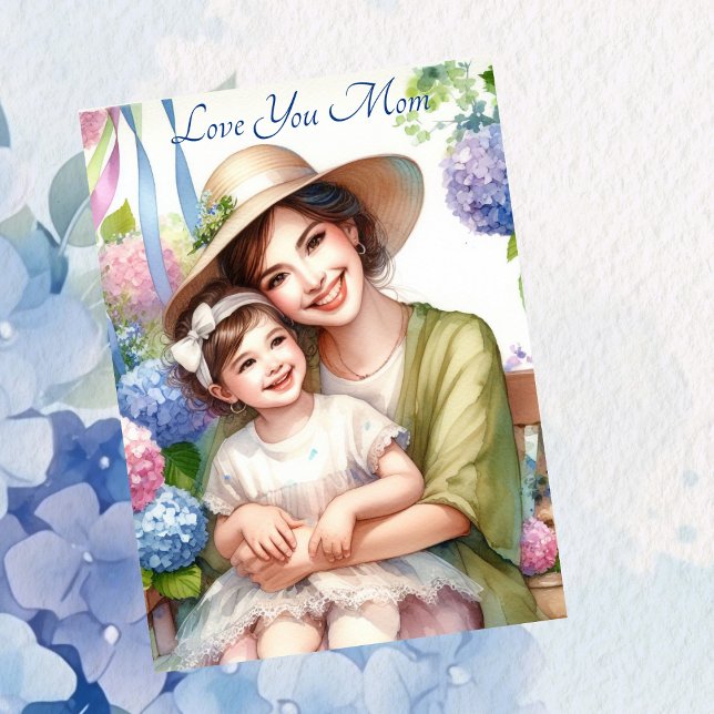 Cartes Pour Fêtes Annuelles Enfant mignonne avec maman à Swing Hydrangea Fête  (Créateur téléchargé)