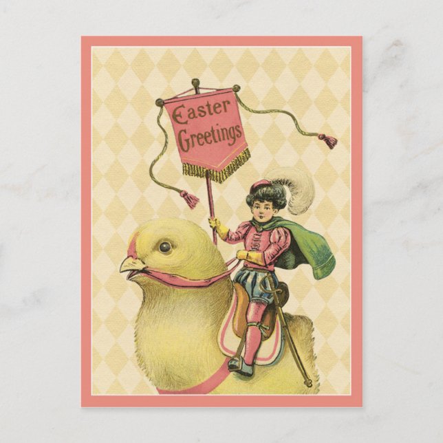 Cartes Pour Fêtes Annuelles Enfant Riding Pâques bébé poussin (Devant)