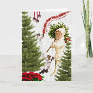 Cartes Pour Fêtes Annuelles Enfant vintage & Jack Russell Joyeux Noël