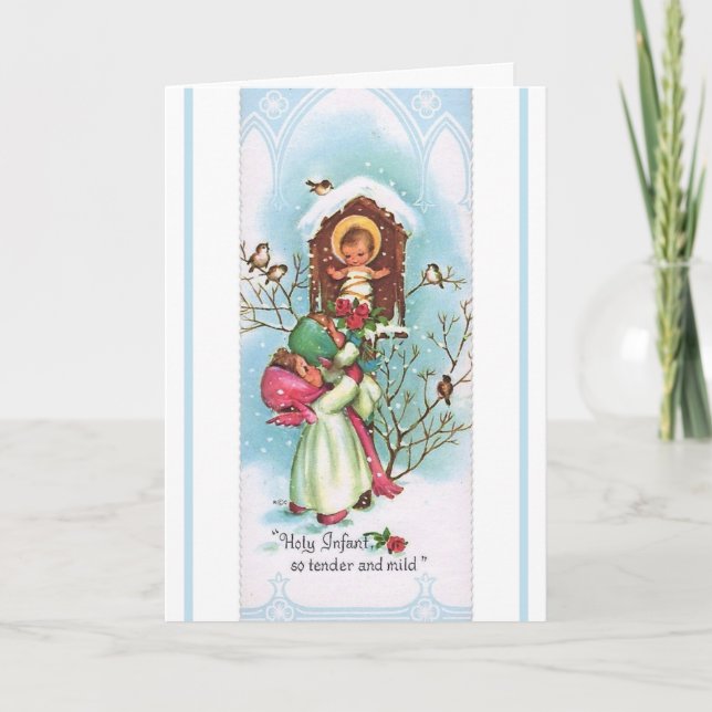 Cartes Pour Fêtes Annuelles Enfants apportant des roses au bébé Jésus (Devant)