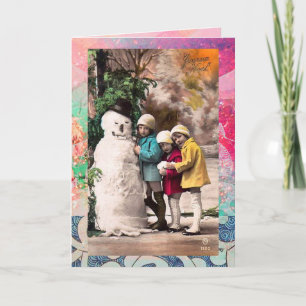 Cartes Pour Fêtes Annuelles Enfants Avec Snowman