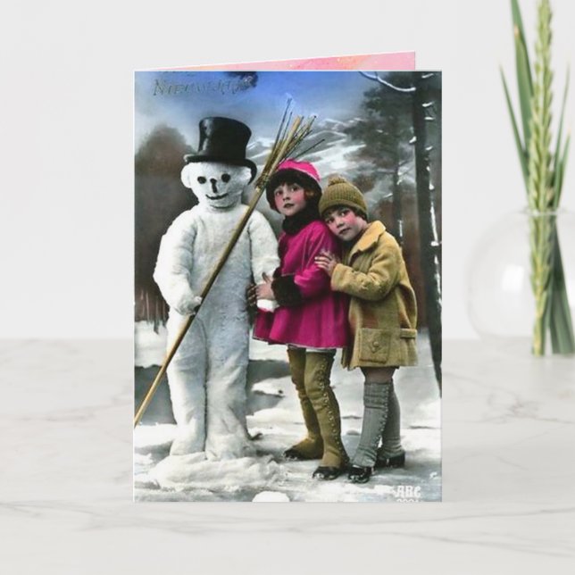 Cartes Pour Fêtes Annuelles Enfants Avec Snowman (Devant)