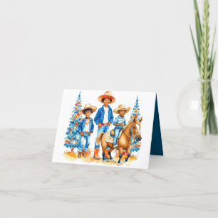 Cartes Pour Fêtes Annuelles Enfants Cowboy Noir Avec Cheval Joyeux Noël