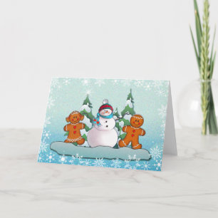 Cartes Pour Fêtes Annuelles ENFANTS de BONHOMME DE NEIGE et de PAIN D'ÉPICE