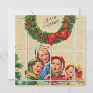 Cartes Pour Fêtes Annuelles Enfants De Noël Rétro Vintage Dans La Fenêtre