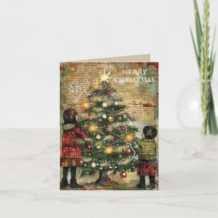 Cartes Pour Fêtes Annuelles Enfants de Noël Vintage Décoration Arbre