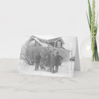 Cartes Pour Fêtes Annuelles Enfants dehors avec l'arbre de Noël