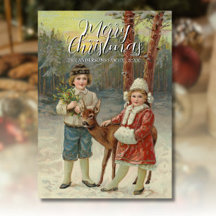 Cartes Pour Fêtes Annuelles Enfants d'hiver vintage classique avec des oeuvres