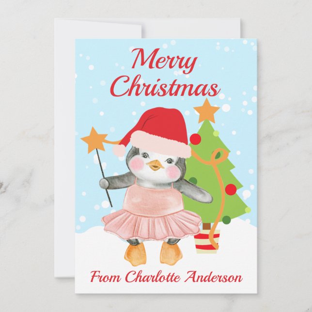 Cartes Pour Fêtes Annuelles Enfants Joyeux Penguin de Noël Ballerina Apparteme (Devant)