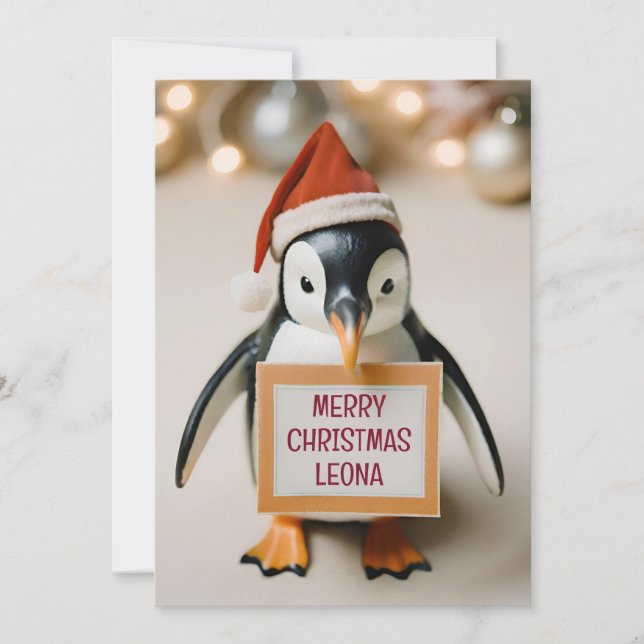Cartes Pour Fêtes Annuelles Enfants Pingouin Personnalisé Novelty Noël (Devant)