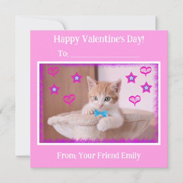 Cartes Pour Fêtes Annuelles Enfants roses Funky Kitten classe Valentine's (Devant)