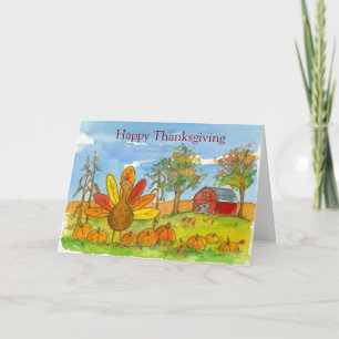 Cartes Pour Fêtes Annuelles Enfants Thanksgiving Turquie Red Barn Citrouille P