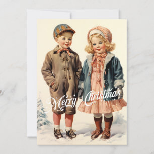 Cartes Pour Fêtes Annuelles Enfants traditionnels rétro vintage dans la montag