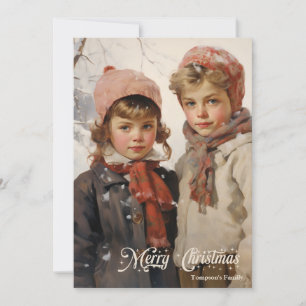 Cartes Pour Fêtes Annuelles Enfants traditionnels rétro vintage dans la montag