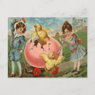 Cartes Pour Fêtes Annuelles Enfants victoriens OEuf de couleur poulet de Pâque