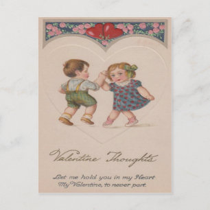 Cartes Pour Fêtes Annuelles Enfants vintages Danser Jouer Coeurs Valentine