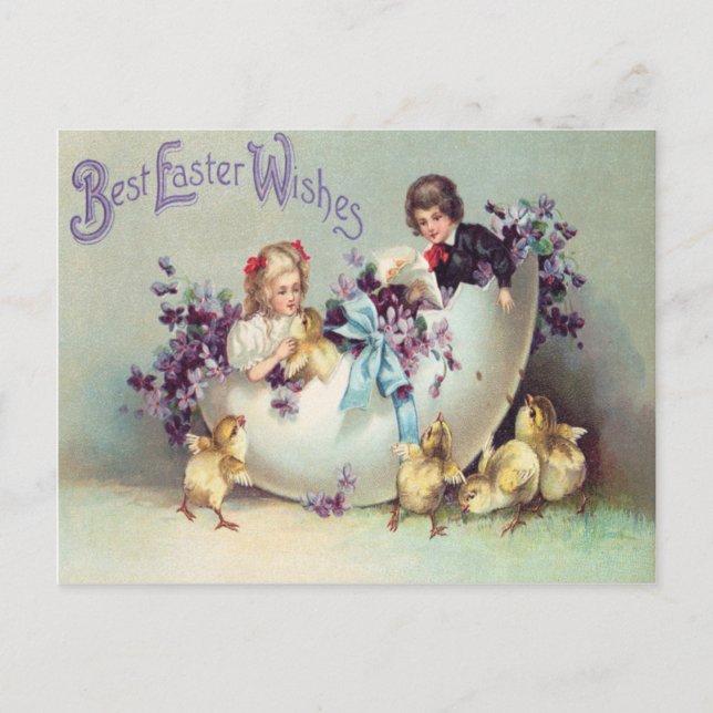 Cartes Pour Fêtes Annuelles Enfants Violettes d'oeufs de poussin de Pâques (Devant)