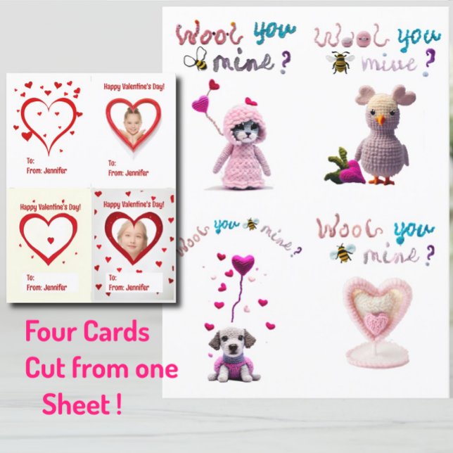 Cartes Pour Fêtes Annuelles Enfants Wooly Hearts 4xValentine's Day Card (Créateur téléchargé)