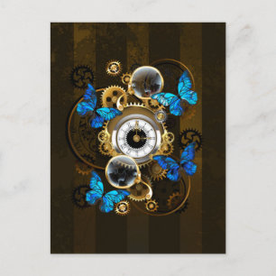 Cartes Pour Fêtes Annuelles Engrenages à vapeur et papillons bleus
