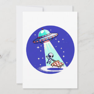 Cartes Pour Fêtes Annuelles Enlèvement de pizza Alien - Drôle Pixel Art UFO De