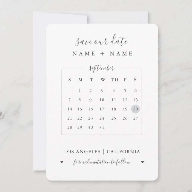 Cartes Pour Fêtes Annuelles Enregistrer la date ♥ Calendrier Moderne Minimalis (Devant)