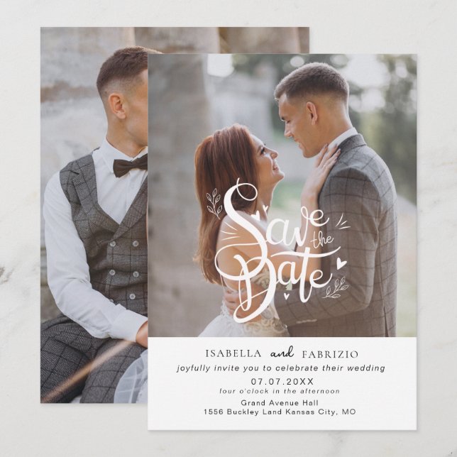 Cartes Pour Fêtes Annuelles Enregistrer l'Invitation de mariage élégant Date (Devant / Derrière)