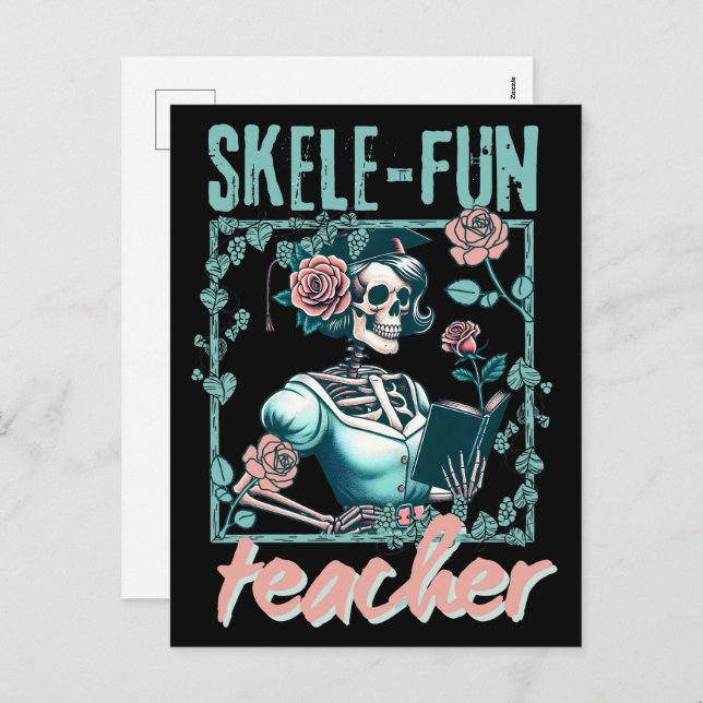 Cartes Pour Fêtes Annuelles Enseignant de l'école primaire éffrayant Skeleton (Devant / Derrière)