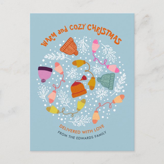 Cartes Pour Fêtes Annuelles Ensemble d'hiver Casquettes et Mittens (Devant)