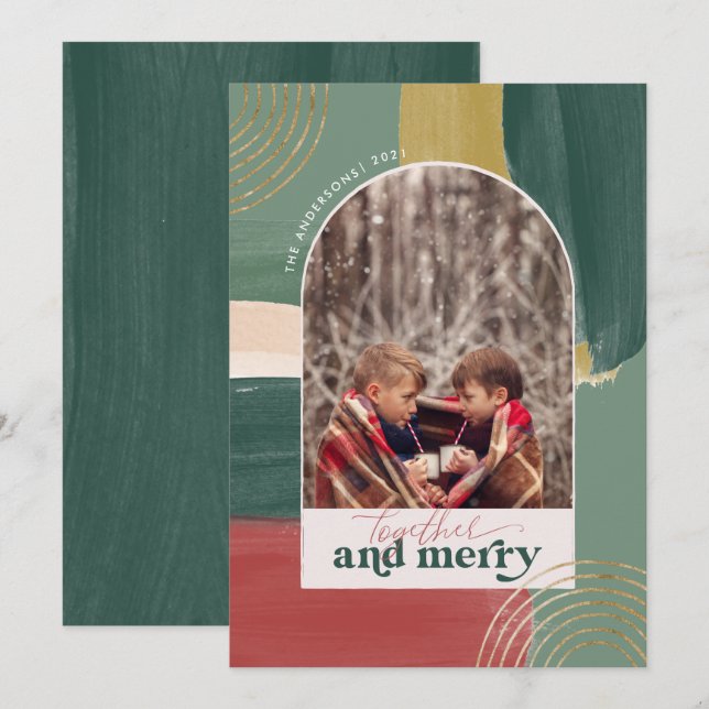 Cartes Pour Fêtes Annuelles Ensemble & Joyeux | Arche photo Noël moderne (Devant / Derrière)