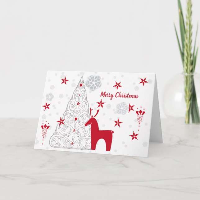 Cartes Pour Fêtes Annuelles Entreprise d'art populaire scandinave rouge et bla (Devant)