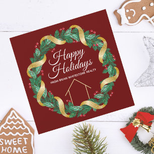 Cartes Pour Fêtes Annuelles Entreprise de biens immobiliers Noël Élégant Rouge