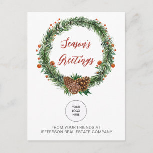 Cartes Pour Fêtes Annuelles Entreprise de Couronne de Houx et Pin Logo