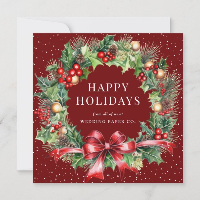 Cartes Pour Fêtes Annuelles Entreprise de neige botanique rouge (Devant)