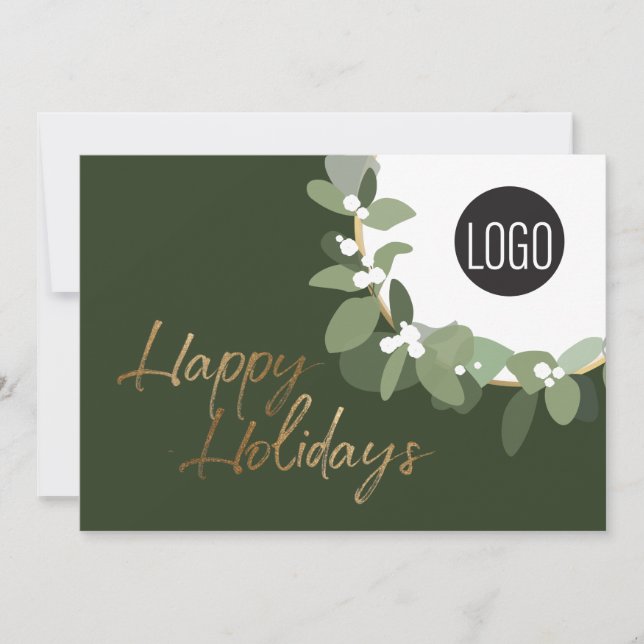 Cartes Pour Fêtes Annuelles Entreprise moderne Logo Faux or Vert Heureux (Devant)