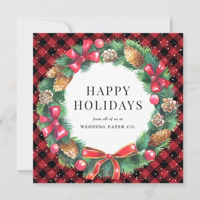 Cartes Pour Fêtes Annuelles Entreprise Red Plaid Neige Snow Christmas Wath (Devant)