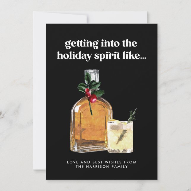 Cartes Pour Fêtes Annuelles Entrer dans l'esprit Whiskey Cocktail Drôle Hol (Devant)