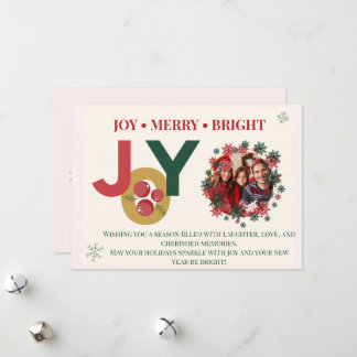 Cartes Pour Fêtes Annuelles Enveloppé de Joie Attaché avec une Photo de Noël M
