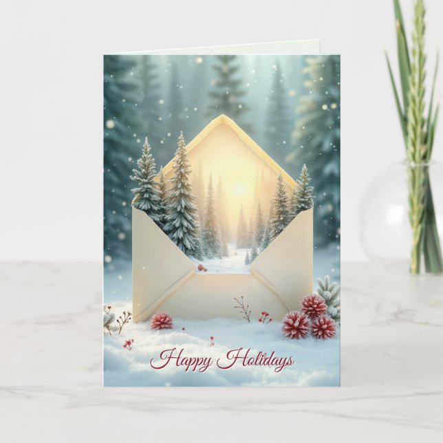 Cartes Pour Fêtes Annuelles Enveloppe Joyeuses Vacances Forêt d'hiver (Devant)