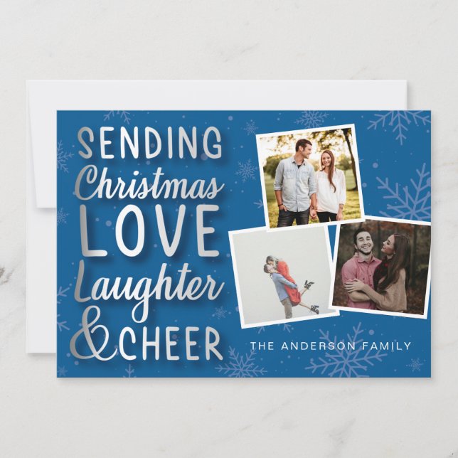 Cartes Pour Fêtes Annuelles Envoi de Noël Amour bleu et argent (Devant)
