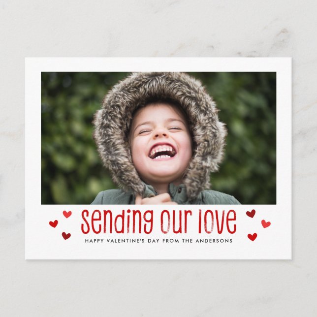 Cartes Pour Fêtes Annuelles Envoi de notre amour Saint Valentin photo unique (Devant)