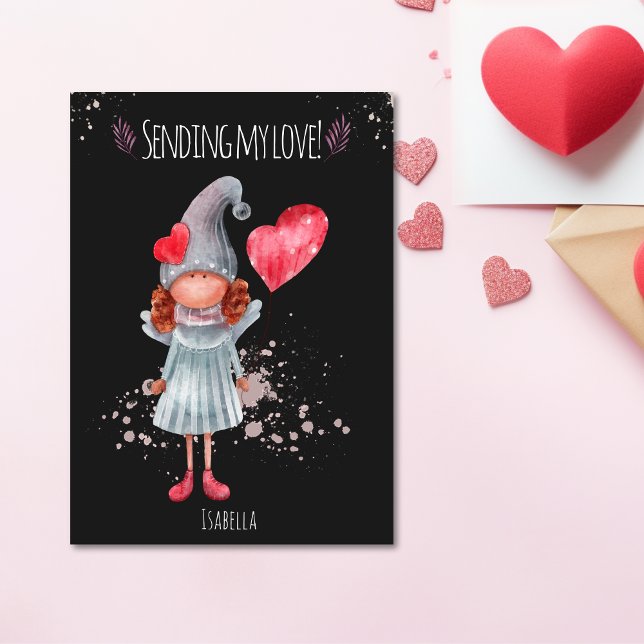 Cartes Pour Fêtes Annuelles Envoyer Mon Amour Aquarelle Lady Gnome Valentine (Créateur téléchargé)