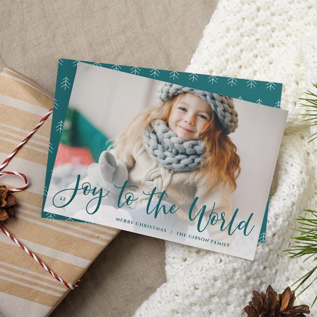 Cartes Pour Fêtes Annuelles Épicéa | Joy to the World Full Photo (Créateur téléchargé)
