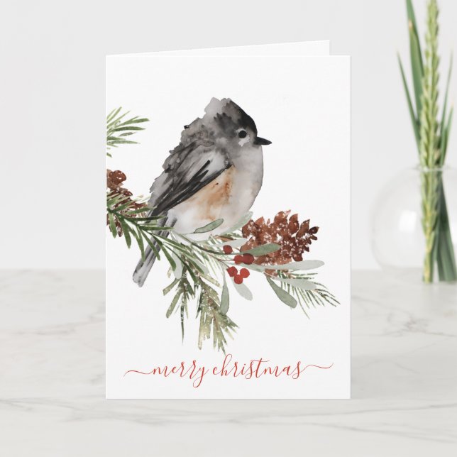 Cartes Pour Fêtes Annuelles Épinette rouge d'hiver Baies rouges d'hiver Joyeux (Devant)