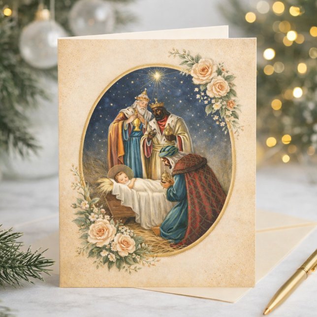 Cartes Pour Fêtes Annuelles Épiphanie religieuse Prière des Trois Rois Jésus (Créateur téléchargé)