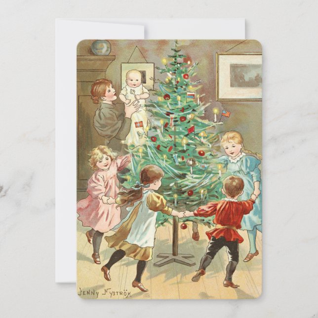 Cartes Pour Fêtes Annuelles Époque victorienne Arbre de Noël Enfants (Devant)