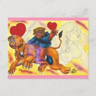 Cartes Pour Fêtes Annuelles Eros équitation Lion Princesse aquarelle amour 3